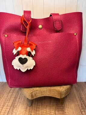 Genuine Leather Dog Purse Charm Orange Red Schnauzer Bag Charm Purse Dog lover